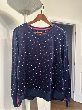 Kate Spade Navy Polka Dot Velvet velour Long Sleeve Pajama Top